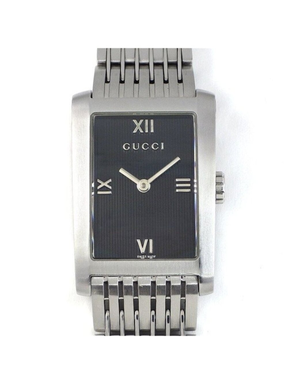 Gucci Watch Rectangular Stripe Black Dial SS Quartz Analog Box and Paper